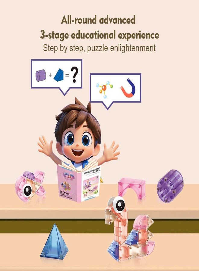 elecci Magnetic Blocks for Toddlers Toys, 3D Translucent Magnet Building Cubes Set, Educational Build Blocks Set for Kids Aged 3 to 9 Years. (66PCS-Dreamy) - Image 5